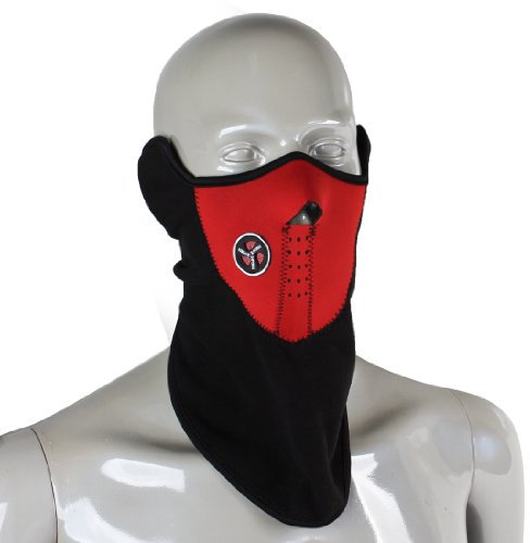 Ruilogod Masque de ski de demi visage en néoprène en néoprène rouge noir noir noir
