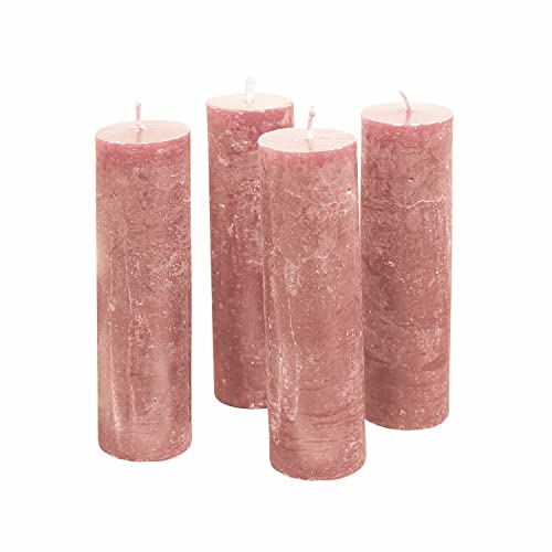 Loberon Kerze 4er Set Muriel, von Hand Gearbeitet, Geruchslos, Durchgefärbt, Lange Brenndauer, Dekoration, Adventskranzkerzen, Paraffinwachs, rosa