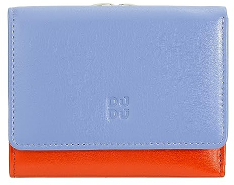 DUDU Portafoglio Donna Piccolo in Pelle RFID con Portamonete a Clic Clac Compatto 6 Porta Carte Tessere Blu pastello