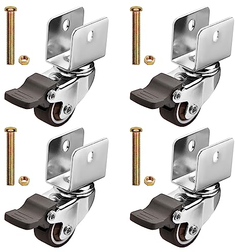 4 Pcs Kleine Möbelrollen 25mm Lenkrollen mit Bremse U-Typ Halterung Möbelrollen Lautlos Abrollende Gummirollen Lenkrollen für Möbel Transportrollen Industrierolle mit Schrauben Innen und Außen (A)