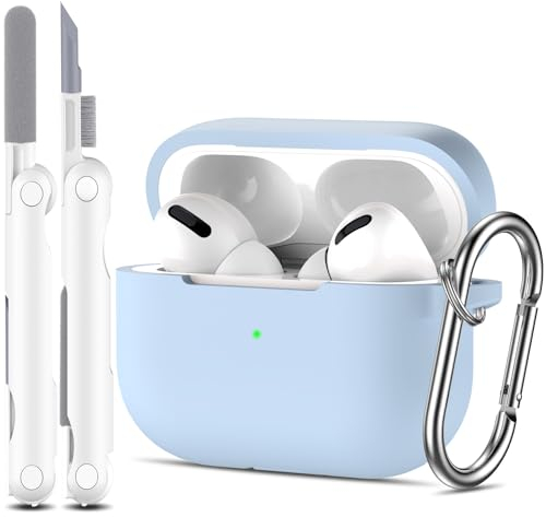 R-fun Compatibile con AirPods Pro Generation custodia protettiva con set di pulizia, protezione completa in silicone per Apple AirPods custodia di ricarica[LED frontale visibile],Blu cielo