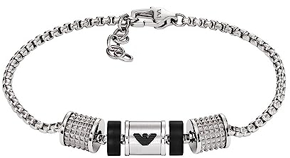 EMPORIO ARMANI Armband für Männer, Onyx Rondelle Armband, Länge: 190mm+20mm, Breite: 36.5mm, Höhe: 8mm, EGS2999040