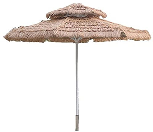 Runder Doppeldach-Sonnenschirm aus Stroh, Sonnenschirm für den Außenbereich, Aluminiumrohr, 250 cm, Strohschirm, für Terrasse, Innenhof, Garten, Sonnenschirm good