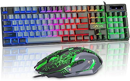 CHONCHOW Gaming Keyboard and Mouse Full Size Wired Keyboard Light Up Key,Led Backlit,19 Anti-ghosting,Multimedia Keys, Mechanical Feel for Ps5,Ps4, Pc/Laptop/Xbox