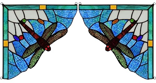 Capulina Blaue Libelle Buntglas-Fenstertür-Eckbehang, 1 Paar | Tiffany-Glasmaterial, Bastelaufhänger, für Heimdekoration, Geschenke