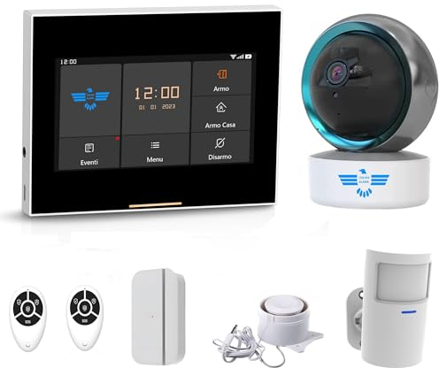 ITALIAN ALARM - Antirrobo casa con cámara de interior, alarma casa inalámbrica con cámara WiFi, detección de movimiento, visión nocturna, control remoto con App y SIM 4G. Asistencia italiana