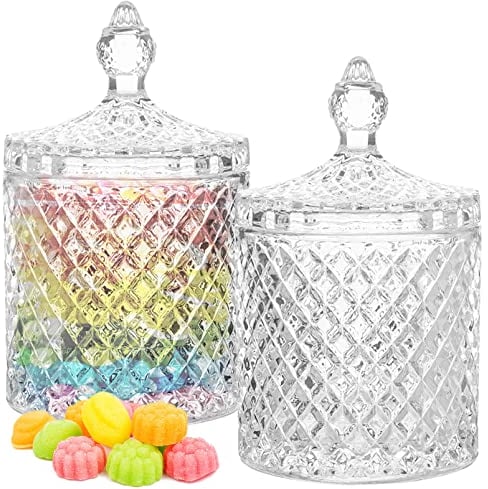 YHSKJCD 2 Pezzi Scatola Di Caramelle In Cristallo, Barattoli Vetro Porta Caramelle Trasparenti Set Barattoli Vetro Porta Caramelle per Caramelle Cioccolato Fagioli Biscotti Zucchero