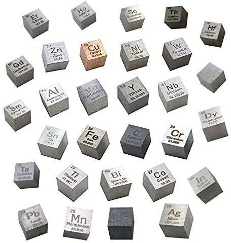 BBAUER 30 Stück Metall Element Würfel, Dichte Würfel Set Für Periodensystem Sammlung, Diy Und Wissenschaft Enthusiasten/10Mm