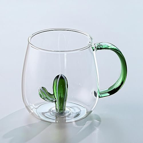 Duqulle Kaffeetasse Mit -Pflanze, Niedlicher Im Inneren, 400 Ml Kaffeetasse Aus Klarem Glas Mit Henkel, Neuartige -Tierbecher, Hitzebeständige Niedliche Tassen, Teetasse, Milchtasse