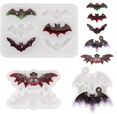PandaHall Lot de 3 moules en silicone pour Halloween en forme de chauve-souris pour fabrication de bijoux en résine UV et porte-clés