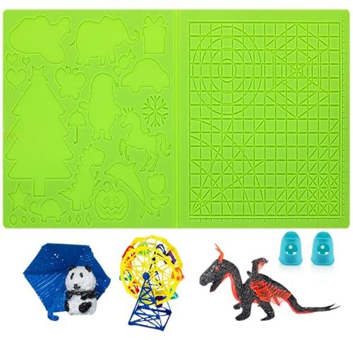 3D Stift Vorlage, 3d Stifte Silikon matte,3D Druckstift Vorlage,große Matte (41,5 x 20,5cm) mit Tiermuster hilfreich für Anfänger,Kinder und 3D-Stiftkünstler.(grün)