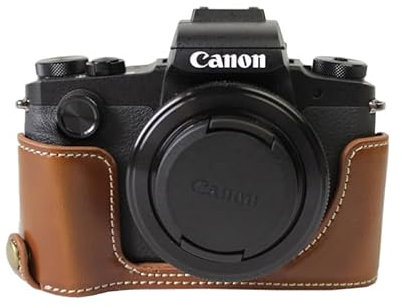 fittings4you Half Shell Case Compatible with Canon Powershot G1X Mark III Faux Leather Brown CC1750b, brown, Camera case