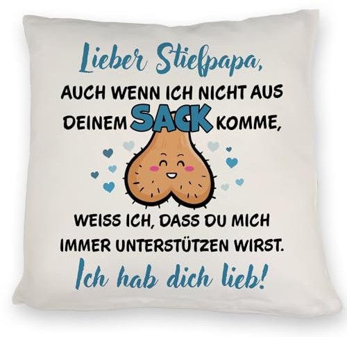 Stiefpapa ich hab Dich lieb Kissen mit Spruch auch wenn ich Nicht aus deinem Sack komme EIN lustiges DekoKissen zum Vatertag