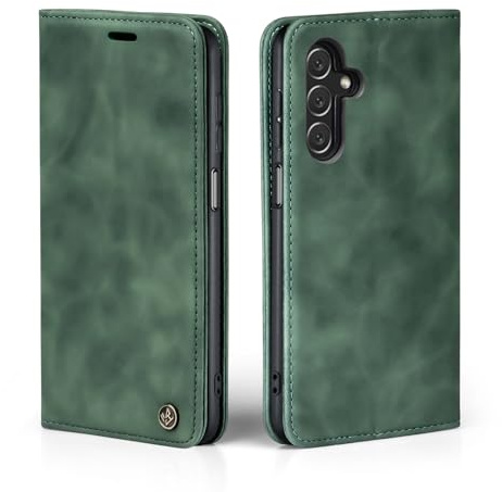 LBH Handyhülle für Samsung Galaxy A15 in Grün mit Karten- und Geldfach Smartphone Hülle mit Standfunktion Flip Case Schutzhülle Magnetverschluss Vintage