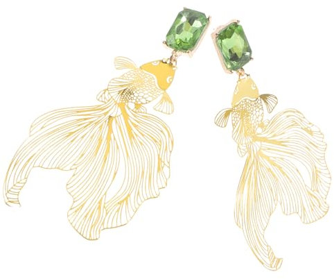 CALLARON Bijoux de Style Chinois pour Femmes : Boucles D'oreilles Poissons Rouges Gravées à La Main Et Incrustées De Diamants Clou Pendant De Poisson Rouge Bijoux Fantaisie pour Femme