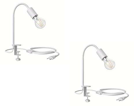 ledscom.de 2 Stück Klemmleuchte LELE mit Schwanenhals, weiß, inkl. E27 Lampe, Energieeffizienzklasse A (warmweiß, 4W, 848lm)