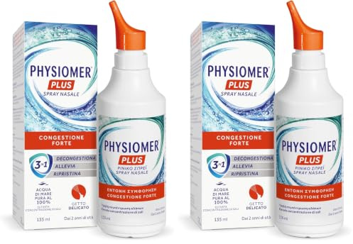 Physiomer Iper Siero di Mare Spray Nasale Ipertonico Decongestionante Adatto per Adulti e Bambini, 135ml (Confezione da 2)
