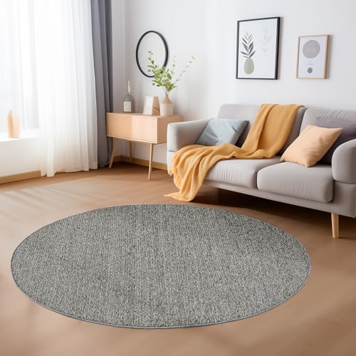 Carpetsale24 Runder Teppich 200 cm Grau, Einfarbig & Weich, Moderner Schlingenflor für Wohnzimmer oder Essbereich, Pflegeleichtes Wohnaccessoire