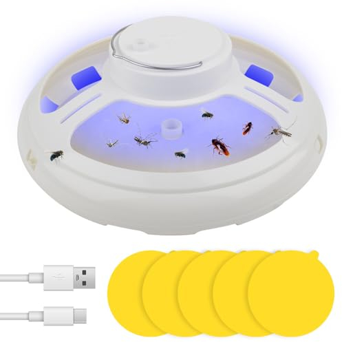 NAVESO Flohfalle, Flohfalle für Wohnung Elektrisch, Klebrige Flohfalle, Flohfallen Testsieger mit 5 Klebescheiben, Kakerlaken Falle, Flea Trap Lampe, LED Flohlichtfalle, Insektenfalle, Kuppelflohfalle