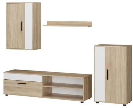 Vicco Wohnwand Berno, TV-Wand, Sonoma/Weiß, 4er Set