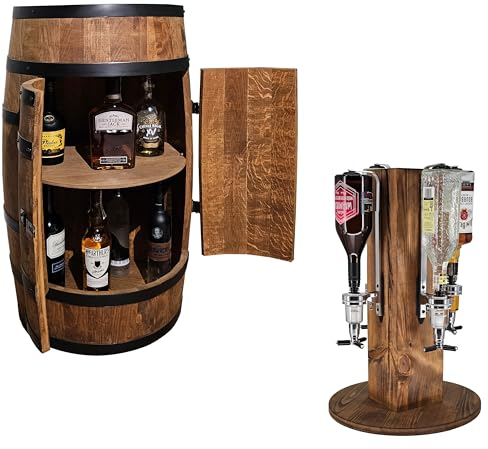 CREATIVE COOPER Set di una botte di vino bar in legno con porta e un alcool stand con 4 versatori wengé