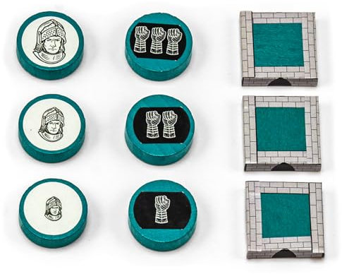 Waldfelsen® Hozfiguren: 6 Ritter und 3 Stadtmauern inkl. Aufkleber geeignet für Die Siedler (Farbe: Türkis)