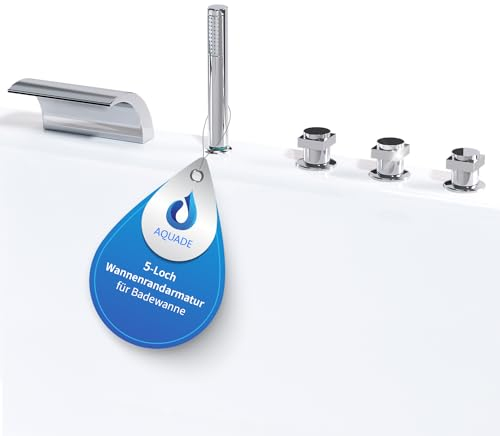 AQUADE Niederdruck Armatur Bad - Wasserhahn Badewanne - Badarmatur Waschbecken - Bad Set - Badewannenarmatur Mit Handbrause - Badewanne Armatur - Badarmatur Badewanne Modell: 5-loch Wannenrandarmatur