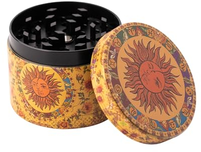 ZYDYRX Pollen Grinder Crusher Kräutermühle Vintage Sun Kräutermühle Metall Mahlwerk für Gewürze Kräuter Pollen Vanille mit Pollenschaber Gelbe 50 mm