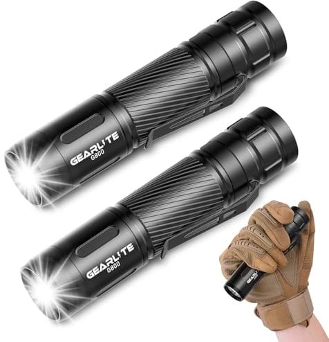 GEARLITE Torches LED Super Bright 1200 Lumens, 2 Pack LED Torch Rechargeable with 3 Lighting Modes, Long Battery Life, Waterproof Pocket Flashlight for Power Cuts, Emergency, Camping, Hiking, Outdoor