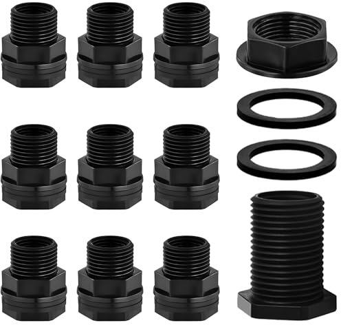 Lot de 10 raccords de tuyau d'arrosage 3/4 GHT mâle fileté x 1/2 NPT femelle à double filetage pour barils de pluie, aquariums, réservoirs d'eau, baignoires, robinets