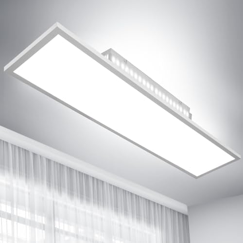 LED Deckenleuchte Dimmbar 120x30CM mit Memory Funktion, 52W Deckenlampe mit Fernbedienung, 2700K-6500K Rechteckige LED Panel, Badezimmer Lampe Warmweiß Kaltweiß für Büro, Küche, Garage, Werkstatt
