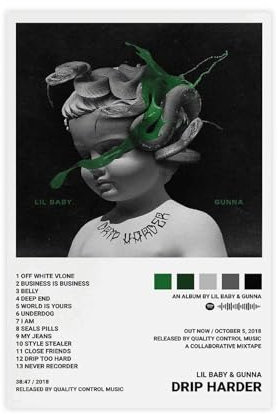 Lil Baby Gunna Poster, Drip Harder Albumcover, Poster, Leinwand, Poster, Schlafzimmer-Dekor, Sportlandschaft, Büro, Raumdekoration, Geschenk, ungerahmt: 20 x 30 cm