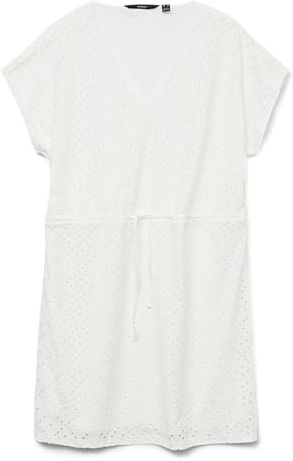 VERO MODA Damen Kleid mit V-Ausschnitt, kurzen Ärmeln und Taillenband