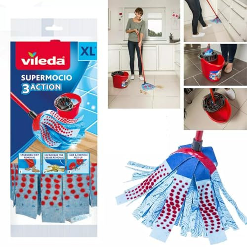 SuperMocio 3Action XL Mop Replacement Head Microfibre SuperMocio 3 Action Mop Head Replacements Fits All SuperMocio Mops Blue 6 Pack