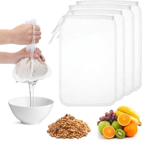 PEOVLVN 4 Pack Nut Milk Bag Reusable Fine Mesh Strainer for Juicing Nut Bag Food Strainer Cheese Cloth Bag for Straining Juice Cold Brew Coffee Tea Beer Yogurt and Soup (11.8x7.9inch, 11.8X 9.8inch)