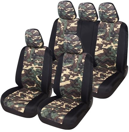 Auto Accessori Lupex A23 Universal Auto Sitzbezug Schonbezug Vorne Hinten (Komplettes Set Zweifarbig Camouflage Grün)