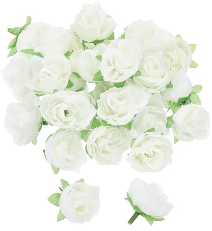 PATIKIL Mini Rose Artificial Flowers Bulk 1.2 Inch, 50 Pcs Silk Cloth Small Fake Flower Heads for Wedding Crafts Home Decor Decoration Party, White