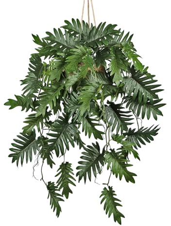 Arborus Künstliche Hängepflanzen im Topf 70 cm Kunstpflanze Hängend Künstliche Pflanzen Philodendron Grün Dschungel Tropisch Deko für Wohnzimmer Schlafzimmer Badezimmer Esszimmer Küche Büro Hotel