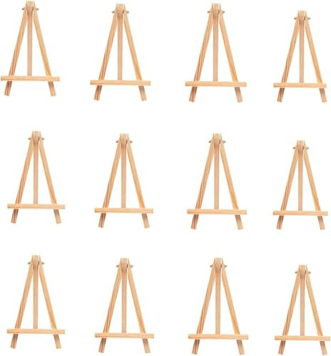Mini caballetes de madera, caballete pequeño, para cuadros, soporte de lienzo plegable, caballete compacto, álbumes de fotos, manualidades de pintura (Wood color, 8x15 CM-12 Pack)