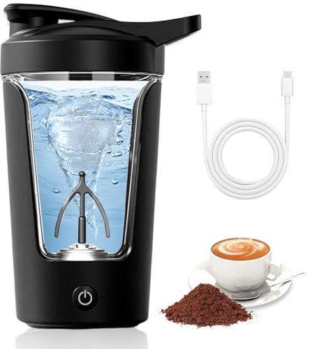 MeYuxg 450 Ml Shaker Elettrico,Shaker Protein Shaker Elettrico,Shaker Elettrico per Potein Polvere, Caffè E Milkshake,Tazza Portatile con Foro per Bere per Sport, Fitness (Nero)