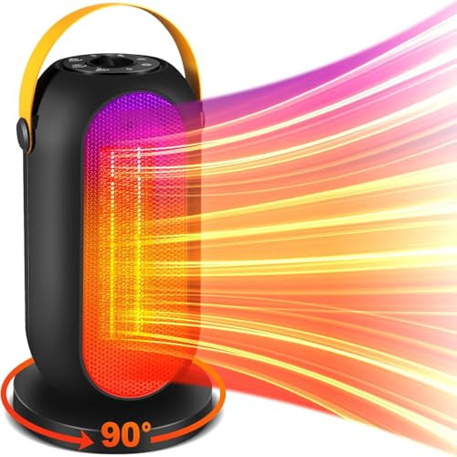 Portable Space Heater, Fan Heaters for Home Low Energy Silent, 600W / 1200W PTC Electric Heater with Tip-Over and Overheat Protection, 3 Adjustable Modes & Thermostat, Suitable for Office Home Dorm