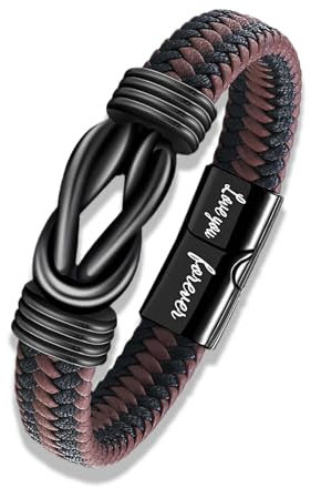 Ynkkvre Männer Personalisiertes Lederarmband, Mikrofaser-Leder Flechtarmband, mit Magnetverschluss aus Edelstahl, Weihnachtsgeschenke Geschenke für Männer, Paar, Ehemann Freund.