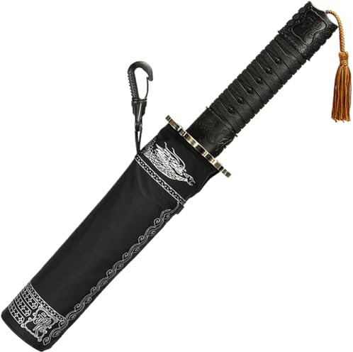 Samurai Regenschirm Vollautomatische Katana Regenschirm Windwiderstand & rostsicherer starker Regenschirm tragbares stilvolles Schwert Regenschirm für Männer Geschenke Cosplay Dekoration Schwert Rege
