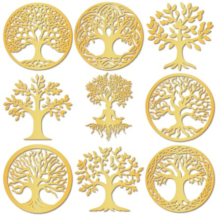 craspire 9 Stück Lebensbaum Aufkleber Orgonit Metallaufkleber Goldfarben Wasserfest Selbstklebend Nickel Dekorationsaufkleber Abziehbilder Für Sammelalben DIY Harzhandwerk