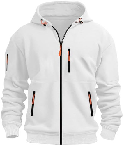 MEDUOLA Uomo con Cappuccio Zip Cardigan Giacca Sportiva Jogging Felpa con Cappuccio Ragazzi e Uomini Felpa con Zip Tasca Multifunzionale Cardigan con Cappuccio L,D14 Bianco