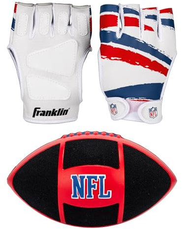 Franklin Sports NFL Kids Football + Receiver Glove Set - NFL Sticky Fingers Easy Catch Junior Football + Gloves - Youth Foam Football with Self-Stick Cover - Includes (1) Football + (2) Gloves