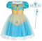 Berich Robe Jasmine avec couronne - Costume de princesse pour filles - Tenue d'Halloween, cadeau de Noël - Déguisement jasmin pour filles de 2 à 3 ans (turquoise, 100)