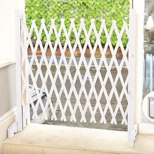 Easylife Expanding Fence - White Garden Divider, Extendable Trellis Fence Panel for Outdoor Use, Free Standing Pet or Dog Barrier, W48.2–250cm x H87cm, Durable PE/PVC Material