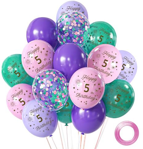 Palloncini Compleanno 5 Anni, 12 Pollici Palloncini Rosa Viola per Compleanno Festa, 15 Pezzi Happy Birthday Decorazioni Compleanno per Bambini Ragazzi Ragazze