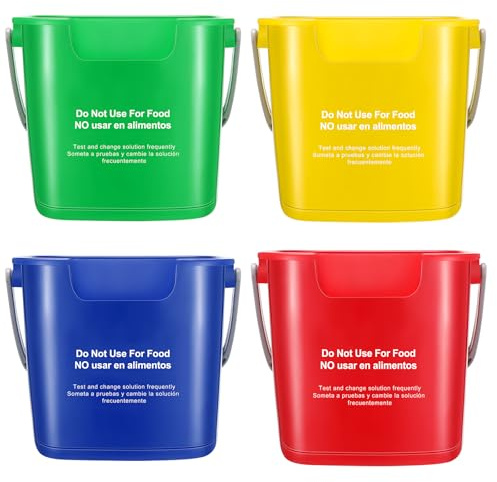 Yaomiao 4 Pcs Cleaning Bucket 3 Qt Sanitizing Bucket,Red,Yellow,Blue,Green | Restaurant Small Square Detergent Pail with Measurements Spout and Handle, for Home, Kitchen, Office, Commercial Use
